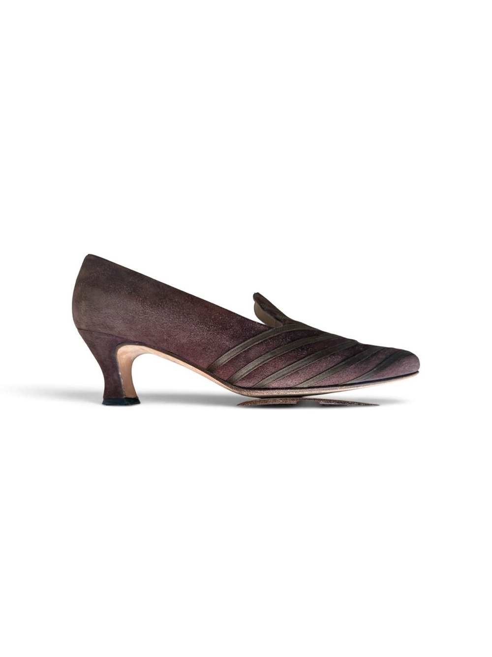Vintage Bally Pumps 7.5 M Brown Suede Striped Low Heels Made In Italy